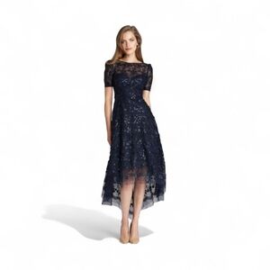 Teri Jon by Rickie Freeman Beaded Navy High-Low Dress Women’s Size 12.   NWT
